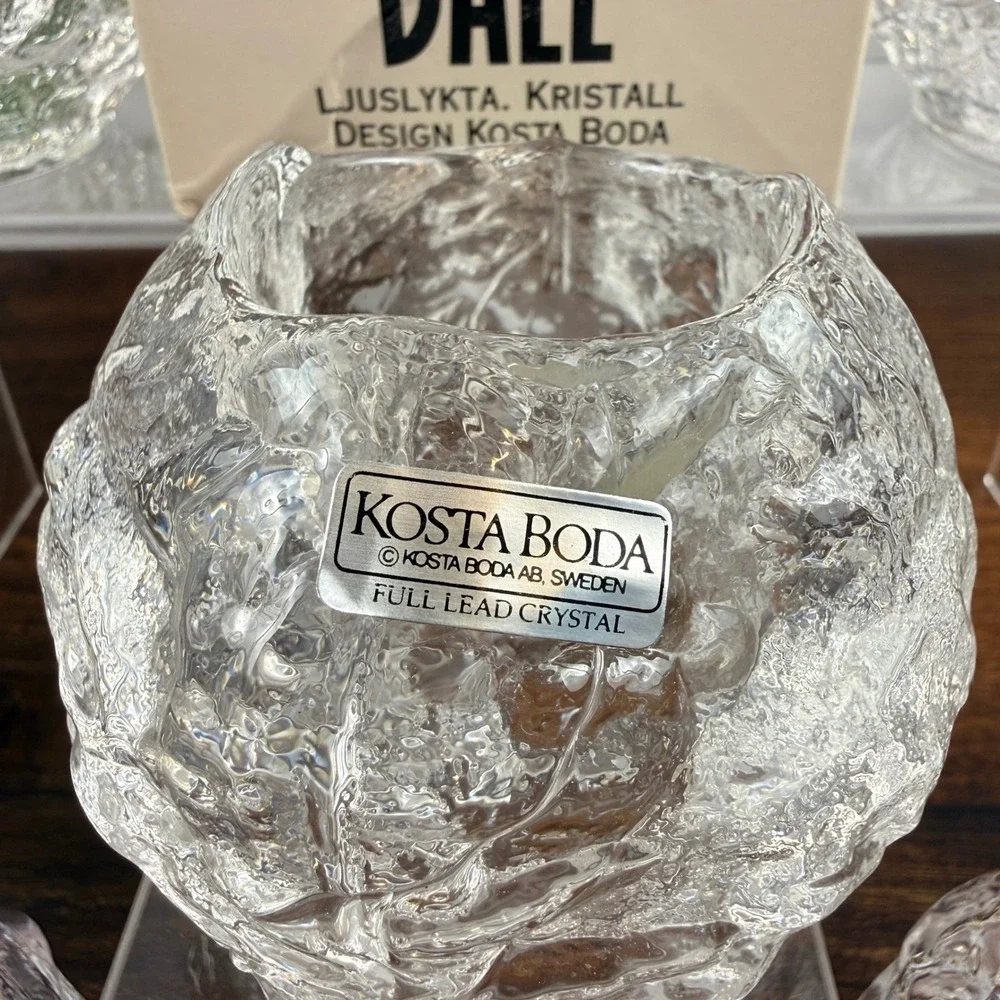 Kosta Boda Snowball Crystal Candle Holders Set of 7 Ann Wolff Sweden